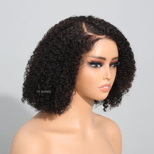 Womens Human Hair Wigs Glueless Jerry Curly Short Lace Front Bob Wig UK