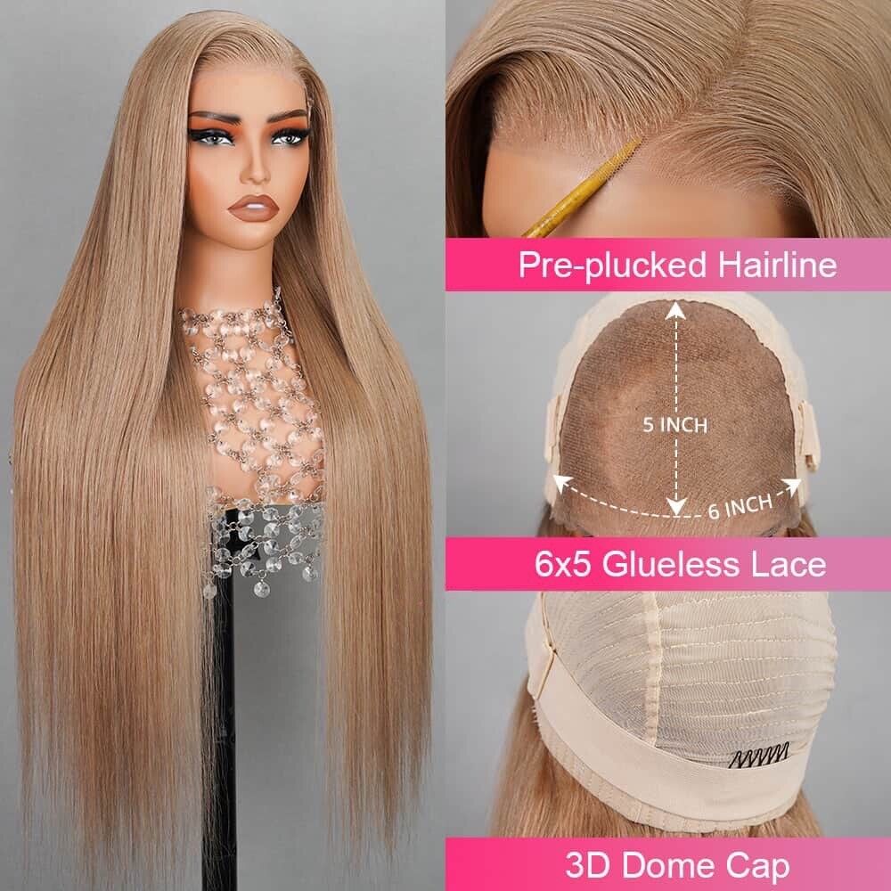 Human Hair Wigs Wig Glueless Wear Go Women Pre-cut Lace Front Straight Curly UK