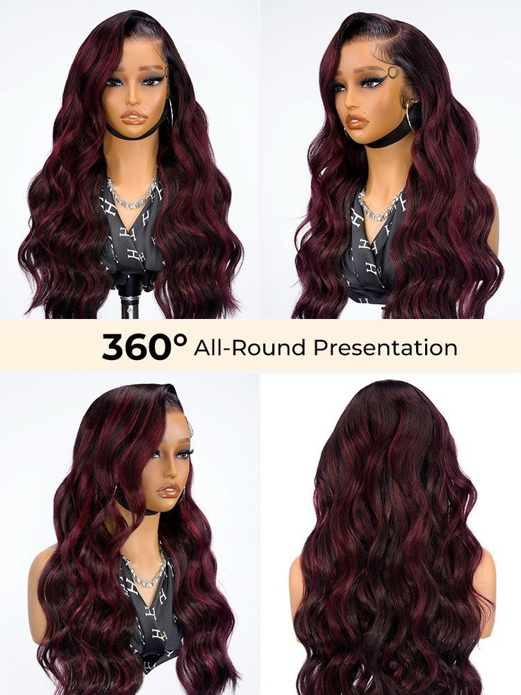 Highlight Red Burgundy Side Part Body Wave 13x6 Lace Frontal Human Hair Wig