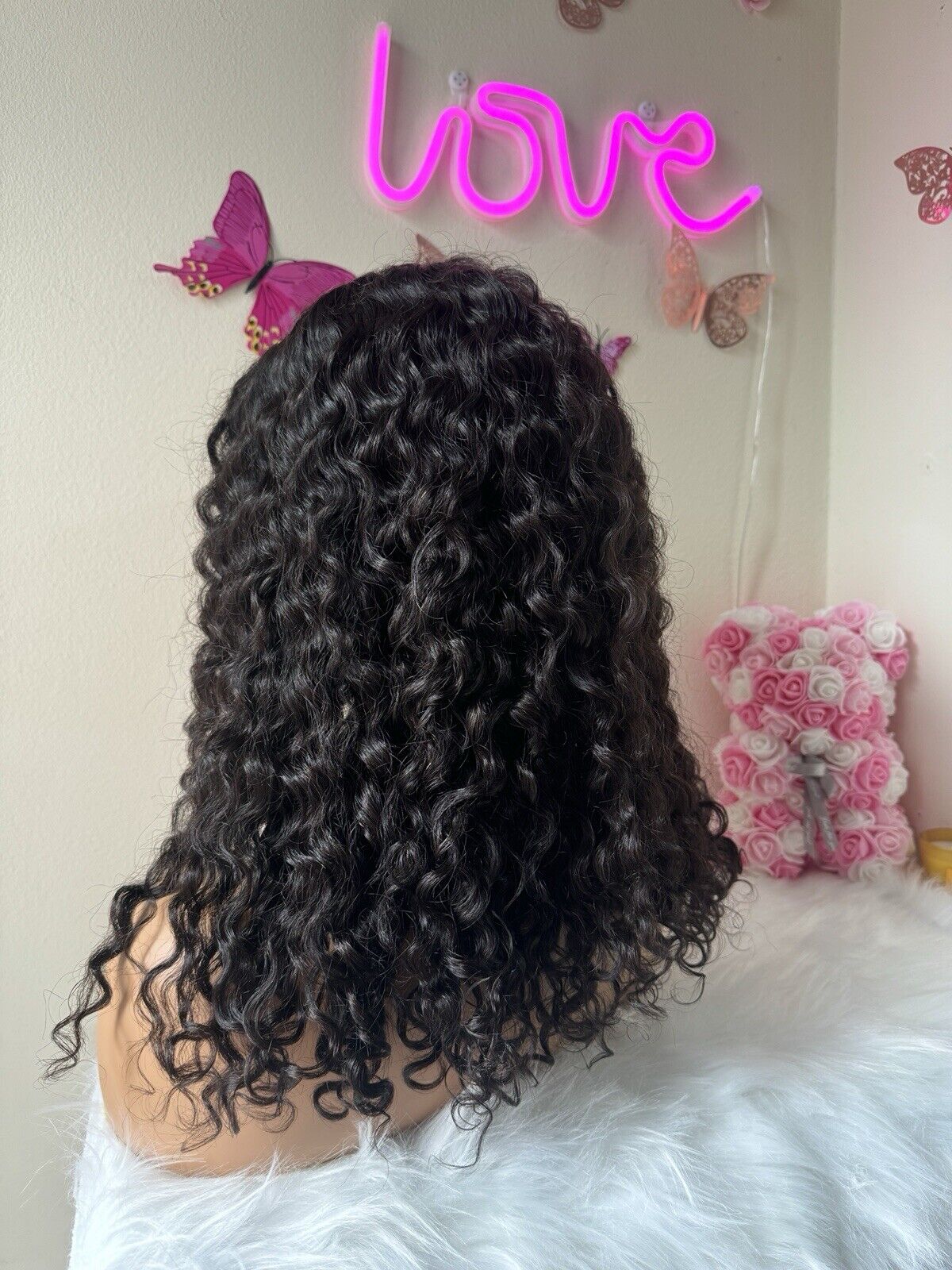 Human Hair Wigs Ready To Wear Glueless Pre Cut Lace Water Wave Curly Wig