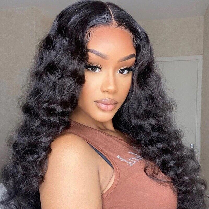 Women Human Hair Wig Glueless Loose Wave Full Lace Front Long Short Wigs UK