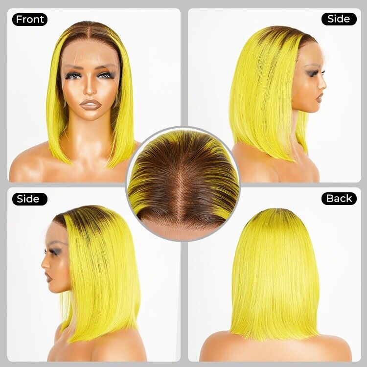 Human Hair Wigs Lace  Coloure #T4/Neon Bob Wig Glueless Women Wig UK