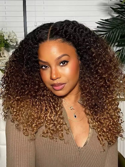 250% Density Human Hair Ombre Brown And Honey Brown Jerry Curly Wig Ready To Go
