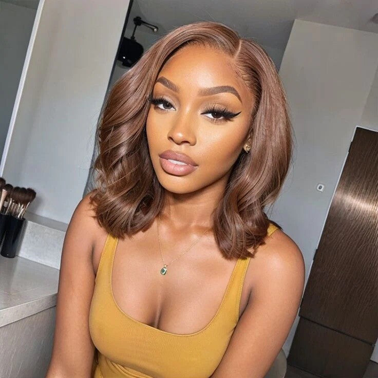 Women Human Hair Wigs Full Wavy Glueless Wear Go Lace Front Short Bob Wig UK
