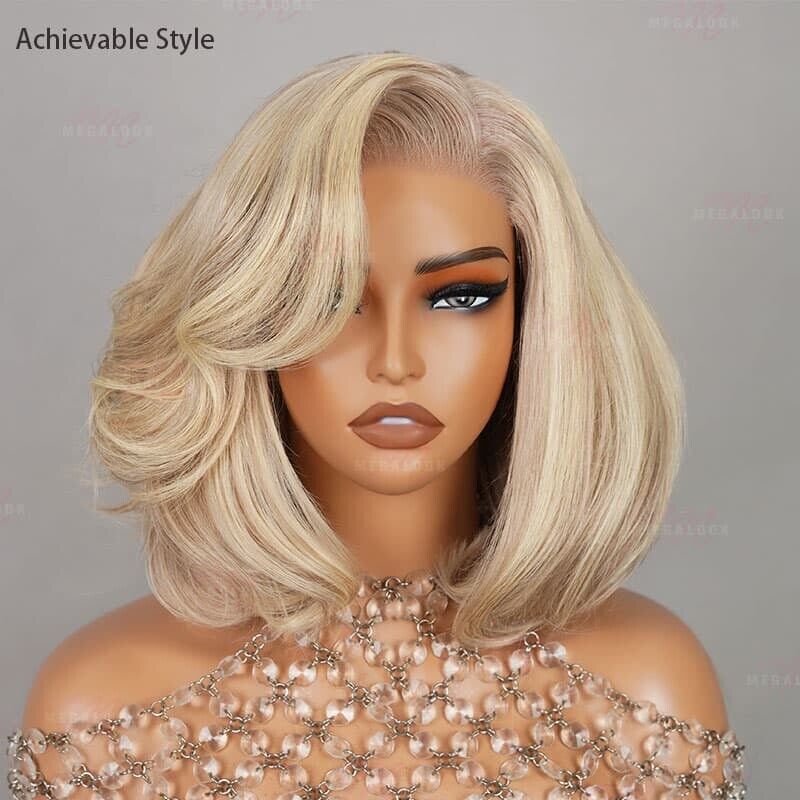 Women Human Hair Wigs Full Wavy Glueless Wear Go Lace Front Short Bob Wig UK