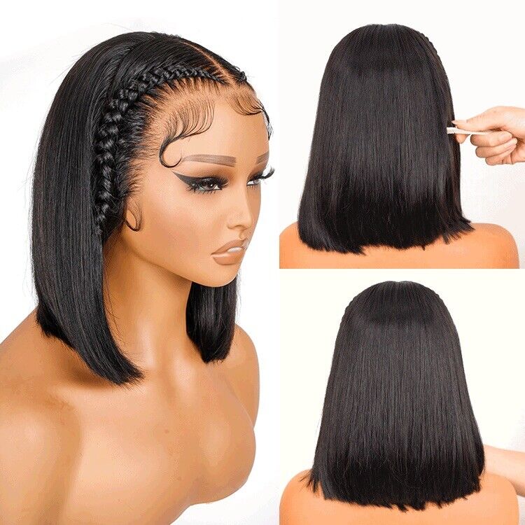 Human Hair Wigs Glueless Pre Styled Braided Ready To Wear Lace Front Bob Wig