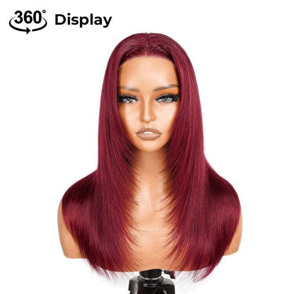 Human Hair Wigs Glueless Women Pre Cut Lace Straight Wear Go Layered Wig UK 99j