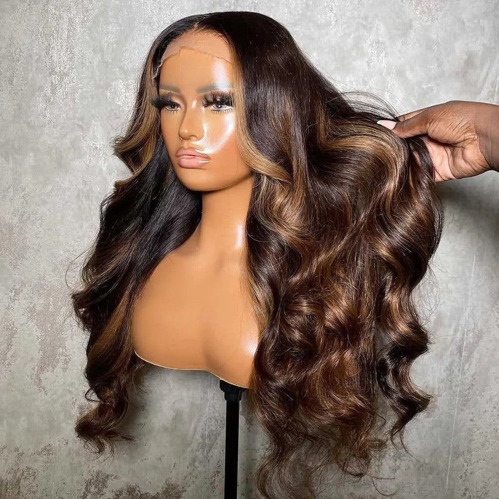 Highlight Honey Brown Body Wave 13×4 Glueless HD Lace Front Wigs Human Hair