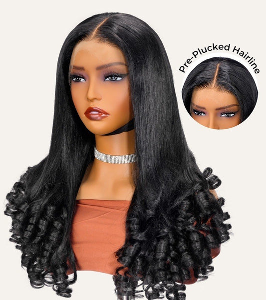 Pre Styled Straight Hairstyle With Curly Ends 13x4 Lace Front Wig