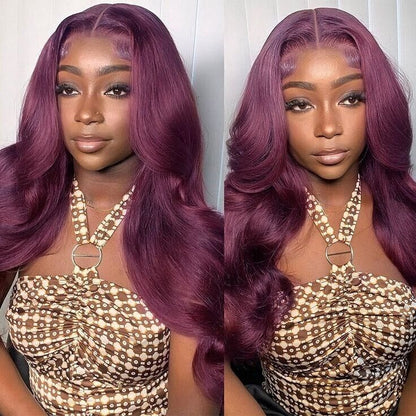 Women Human Hair Wigs Glueless Full Lace Front Dark Purple Wavy Long Wig UK