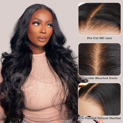 Human Hair Glueless Pre Cut Lace Ready To Wear Wig Body Wave Women Wigs UK 250%