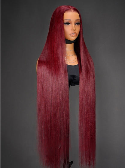 Super Long 50inch 300% Density Burgundy 13x6 HD Lace Front Wig Human Hair