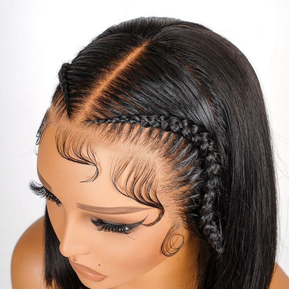 Human Hair Wigs Glueless Pre Styled Braided Ready To Wear Lace Front Bob Wig