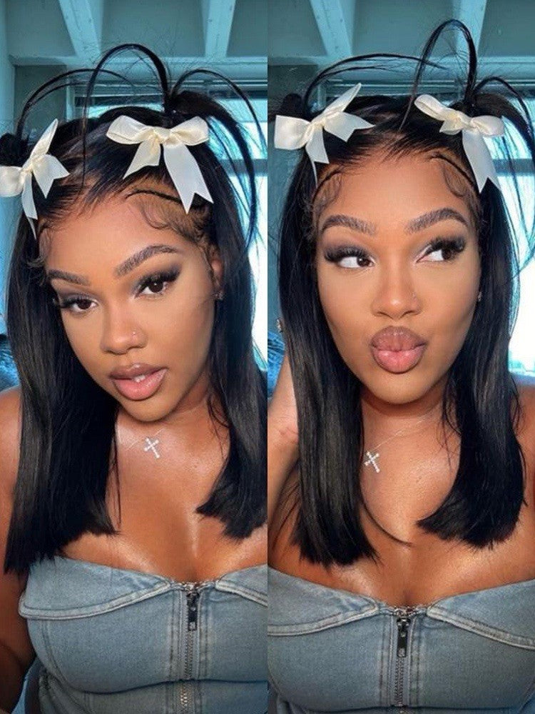 Human Hair Wigs Glueless Pre Styled Braided Ready To Wear Lace Front Bob Wig