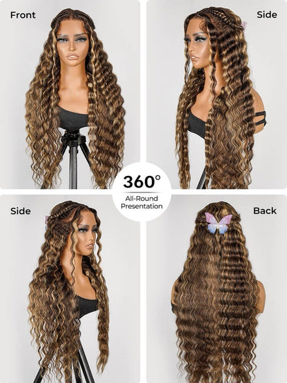 Glueless #P4/27 Color Highlight Wig Styled Crimped Wavy Front Wig