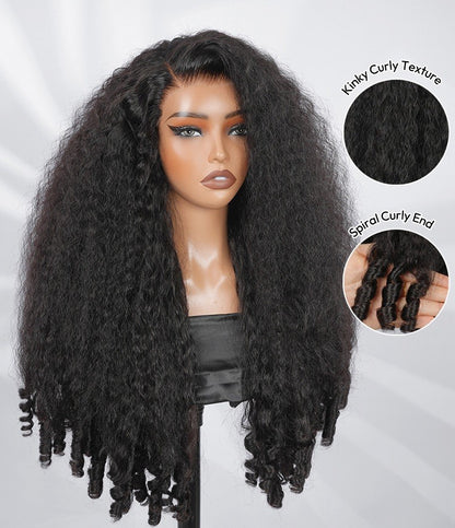 Glueless Kinky Curly Wig With Spiral Curly Ends Human Hair 300% Full Density 