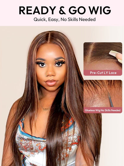 Glueless Ready To Go Wig Piano Colored Body Wave 5*5 Closure With Highlights
