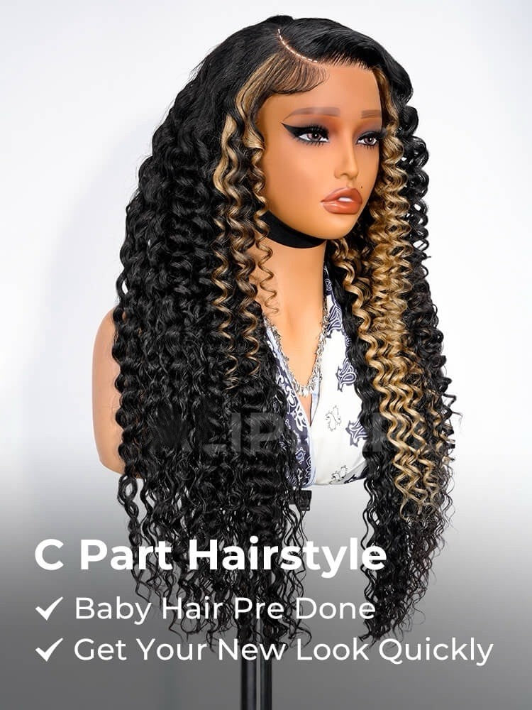 250% Density Pre Everything Side Part Highlight Deep Wave 13x4 Lace Wig Glueless