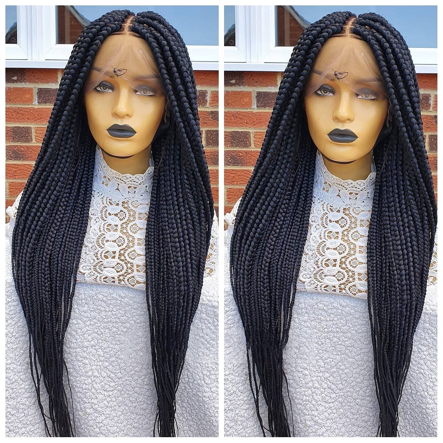 13×6 Full Frontal Medium Box Braided Wig Lace Front Women Uk