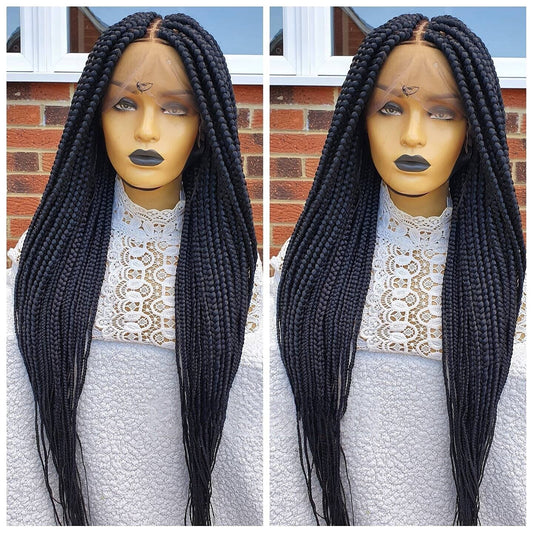 13×6 Full Frontal Medium Box Braided Wig Lace Front Women Uk