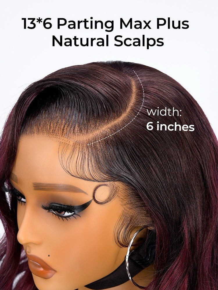 Highlight Red Burgundy Side Part Body Wave 13x6 Lace Frontal Human Hair Wig