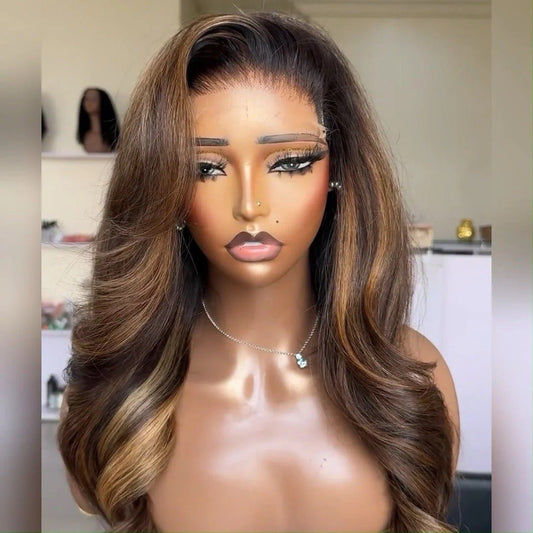 Dark Brown Body Wave With Curtain Layered Cut Glueless Wig 6×5 Pre-Cut Lace Wig