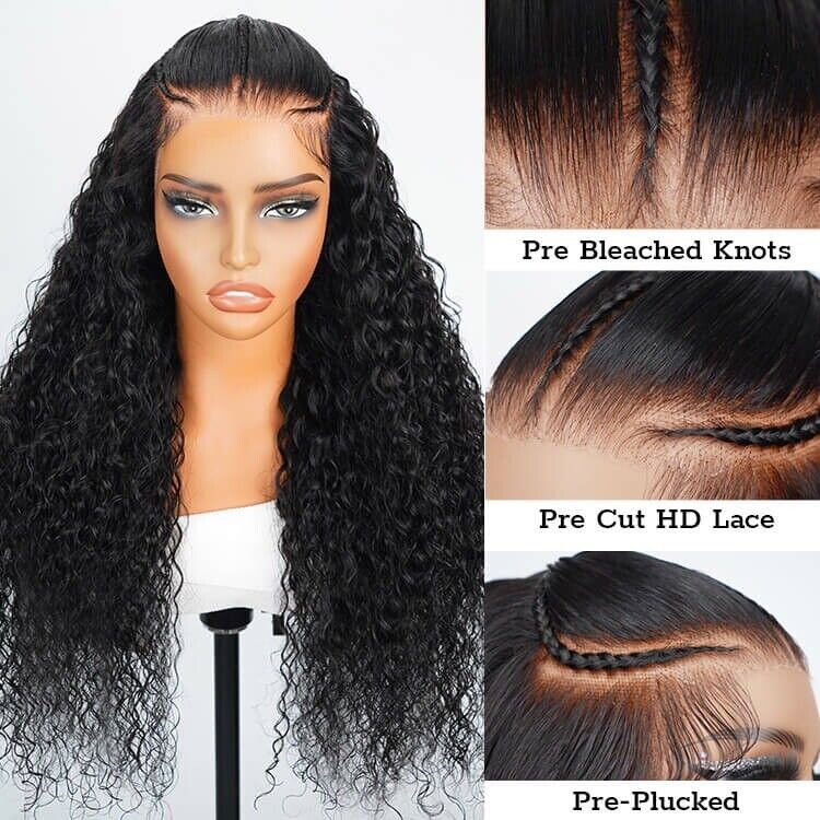 Women Human Hair Wigs Glueless Pre Cut Lace Front Pre Styled Wear Go Curly Wig