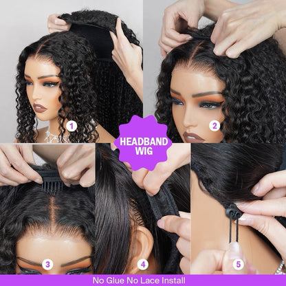 3 In 1 Half Wig Kinky Curl Wear & Go Drawsting Wig No Glue Need Clip In Seamless