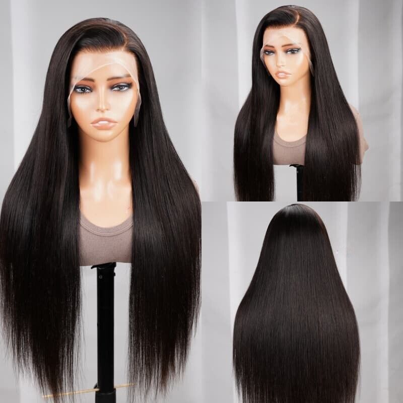 Women Human Hair Wigs Glueless Undetectable Full Lace Front Straight Long Wig UK