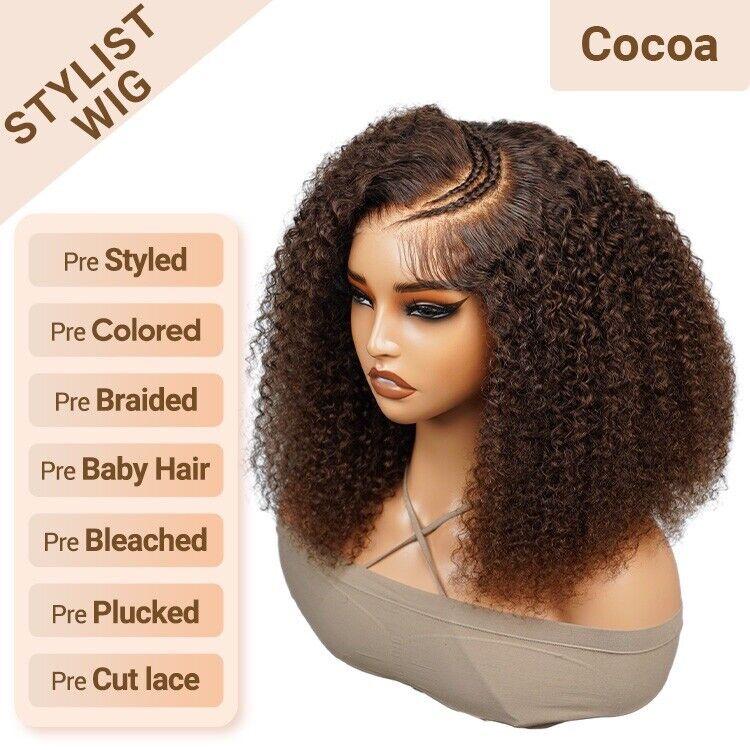 Human Hair Wigs Glueless Pre Styled Braided Lace Front Wear Go Curly Wig Women