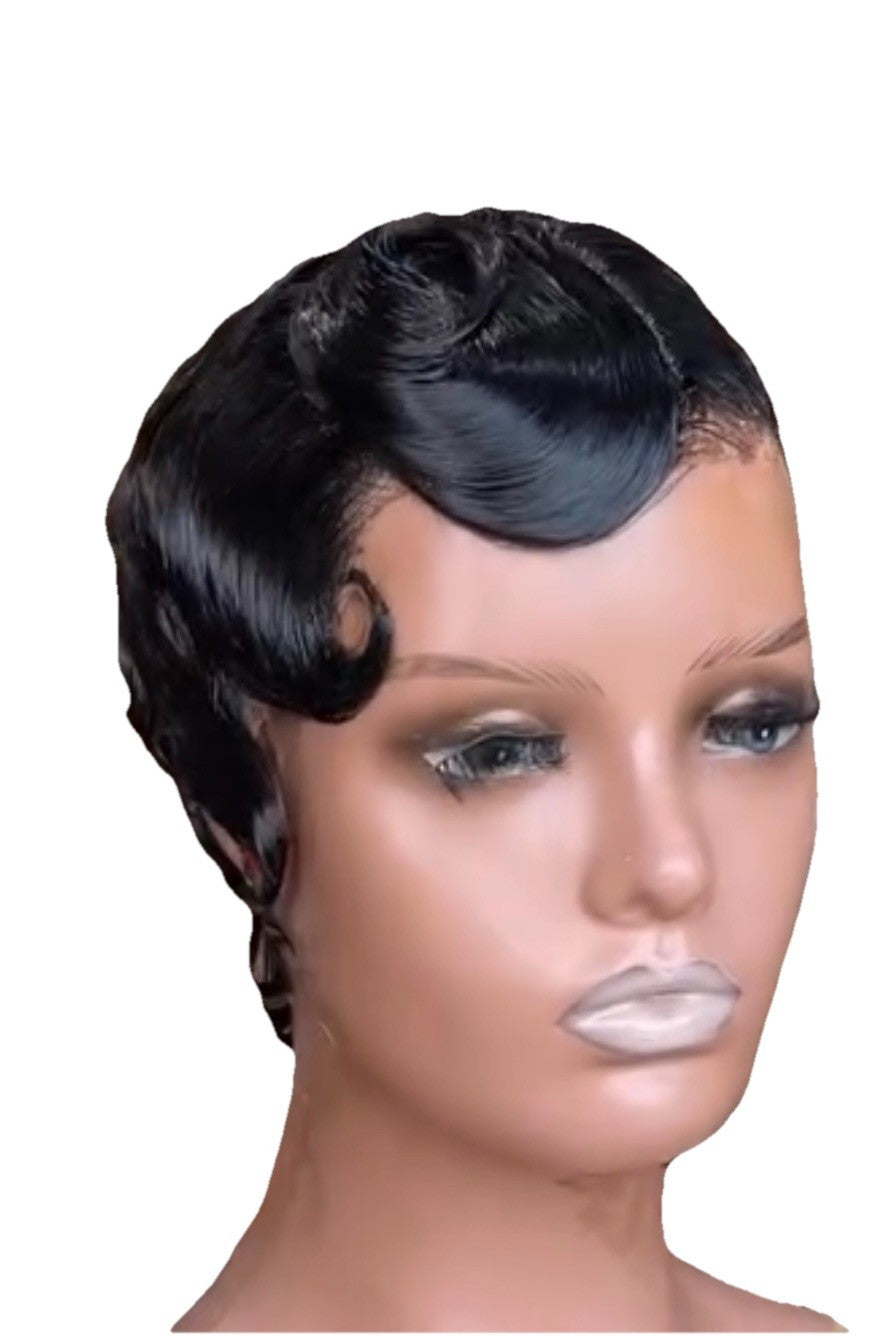 Pixie Cut Finger Wavy Pre Styled Human Hair Short Wig