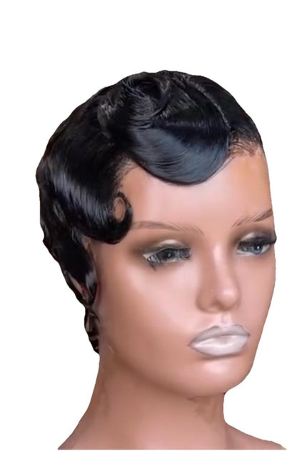 Pixie Cut Finger Wavy Pre Styled Human Hair Short Wig