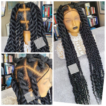 360 Full Lace Funmi Distressed Black Chunky Twist Braided Wig Women UK