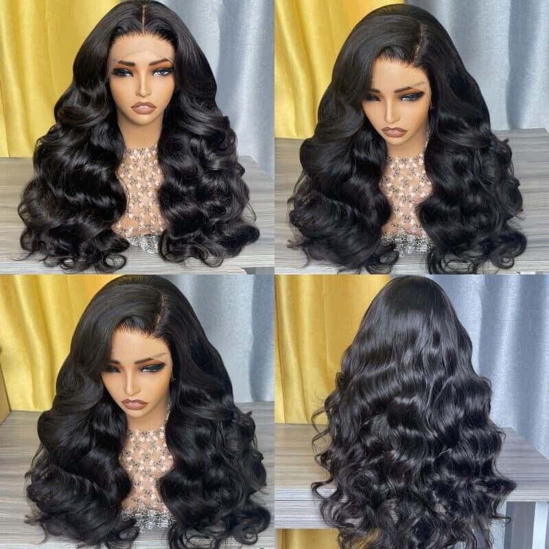 Women Human Hair Wigs Full Lace Front Wavy Crystal/Invisible Long Wig Natural UK