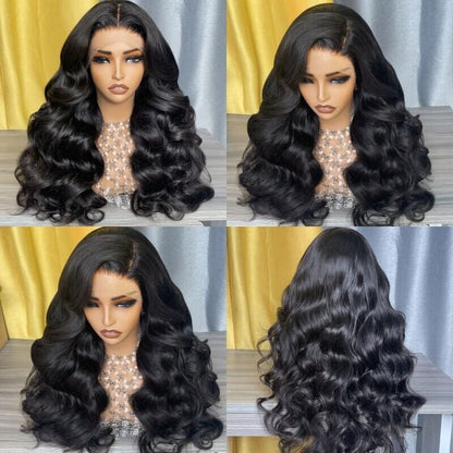 Women Human Hair Wigs Full Lace Front Wavy Crystal/Invisible Long Wig Natural UK