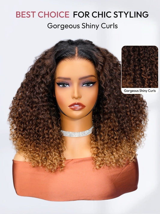 250% Density Human Hair Ombre Brown And Honey Brown Jerry Curly Wig Ready To Go