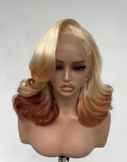 Raw Vietnamese SDD Layered Cut Lace Front Glueless Bob Wig 250% Blonde /Ginger