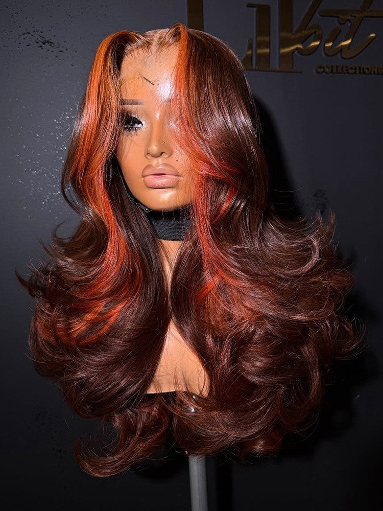 Pre Styled Layered Body Wave Ready To Go Highlights Wig With Bangs 250% Density 