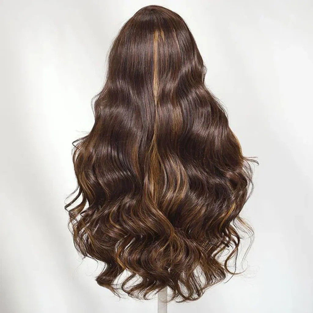 Highlight Wavy Hair Honey Brown 6×5 Glueless HD Lace Front Wigs 250%