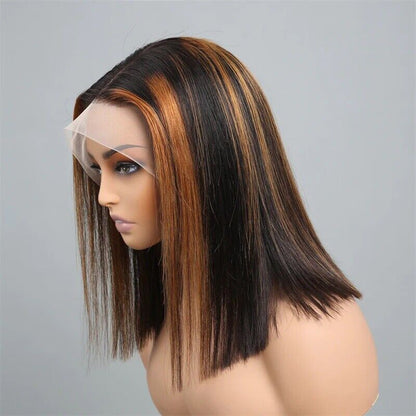 Human Hair Wigs Women Bone Straight Glueless Lace Front Short Bob Wig UK