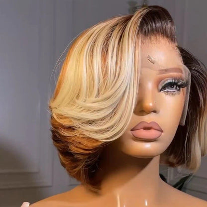 Raw Vietnamese SDD Layered Cut Lace Front Glueless Bob Wig 250% 613/Brown