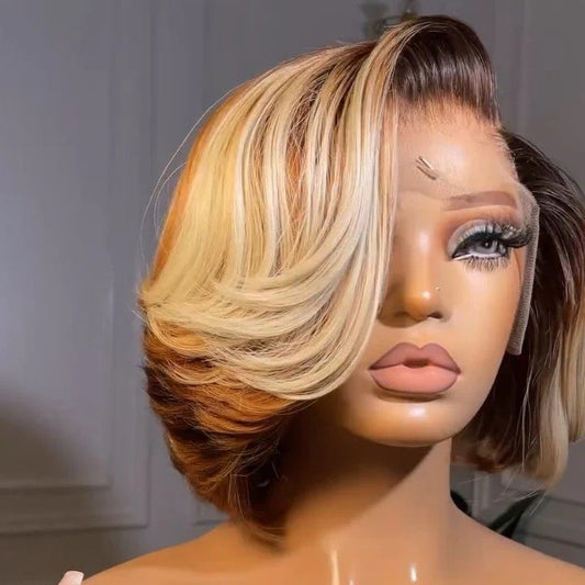 Raw Vietnamese SDD Layered Cut Lace Front Glueless Bob Wig 250% 613/Brown