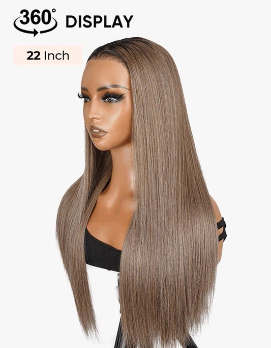 Ash Brown Ombre Silky Straight Hair Pre-Plucked Frontal Wig Ready To Go