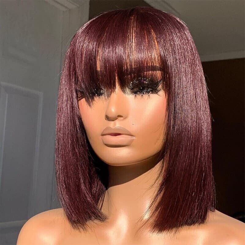 Human Hair Wig Wigs Glueless Women Wear & Go Non Lace Short Bob With Bang UK