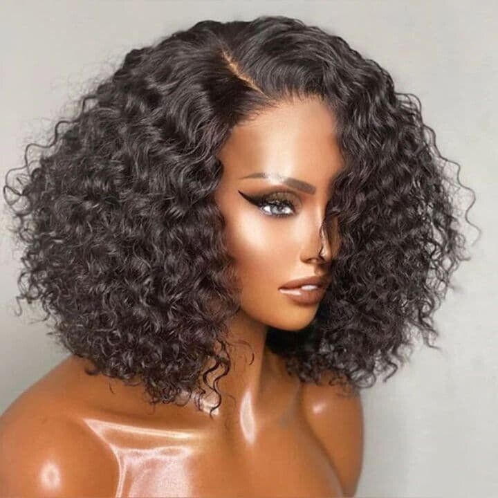 Women Human Hair Wigs Glueless Lace Front Curly Short Wig UK