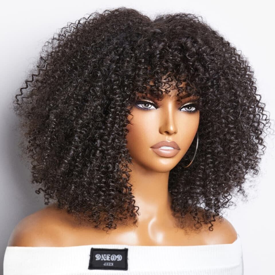 Human Hair Wigs Women Glueless Curly Short Long Wig With Bangs UK