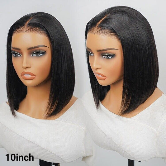 Human Hair Glueless Pre Cut Lace Ready To Wear Wig Straight Bob Wig Women UK