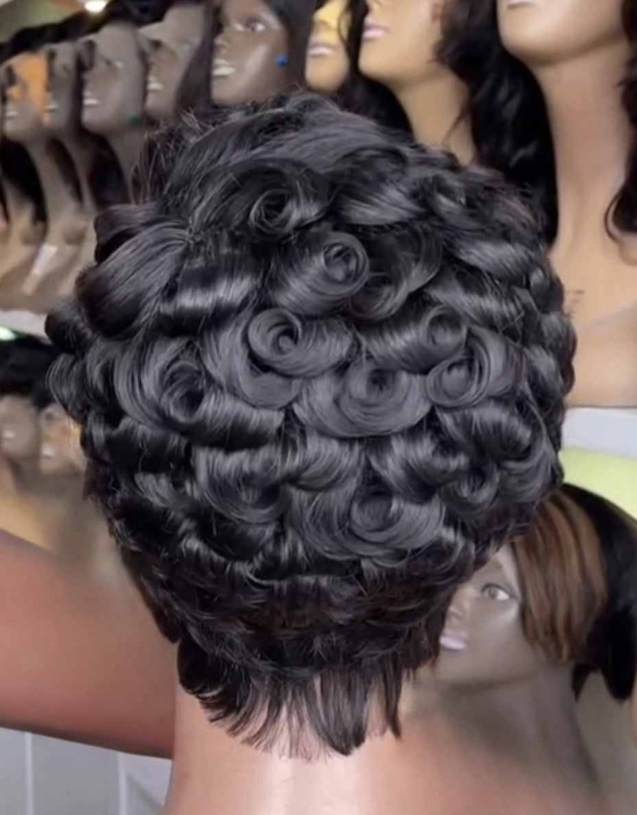Pixie Cut Human Hair Pre Styled Ready To Wear Short Wig
