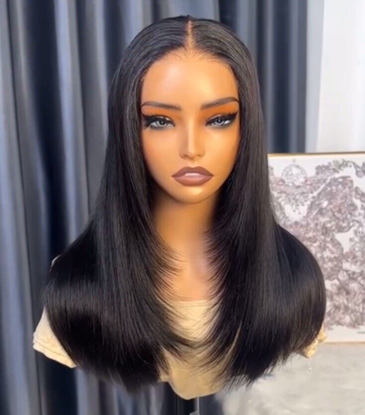 Blunt Cut Bone Straight Human Hair Ready To Go Glueless Lace Front Wig 250%