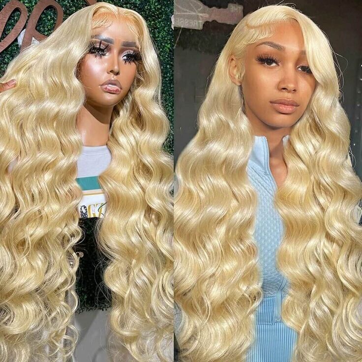 UK Women Full Wig Human Hair Straight Wavy Lace Front Long Wigs 613 Blonde